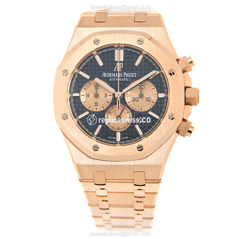 Audemars Piguet Royal Oak Replica - Automatic - 18kt Rose Gold - Blue Dial - Gold Strap - View 2