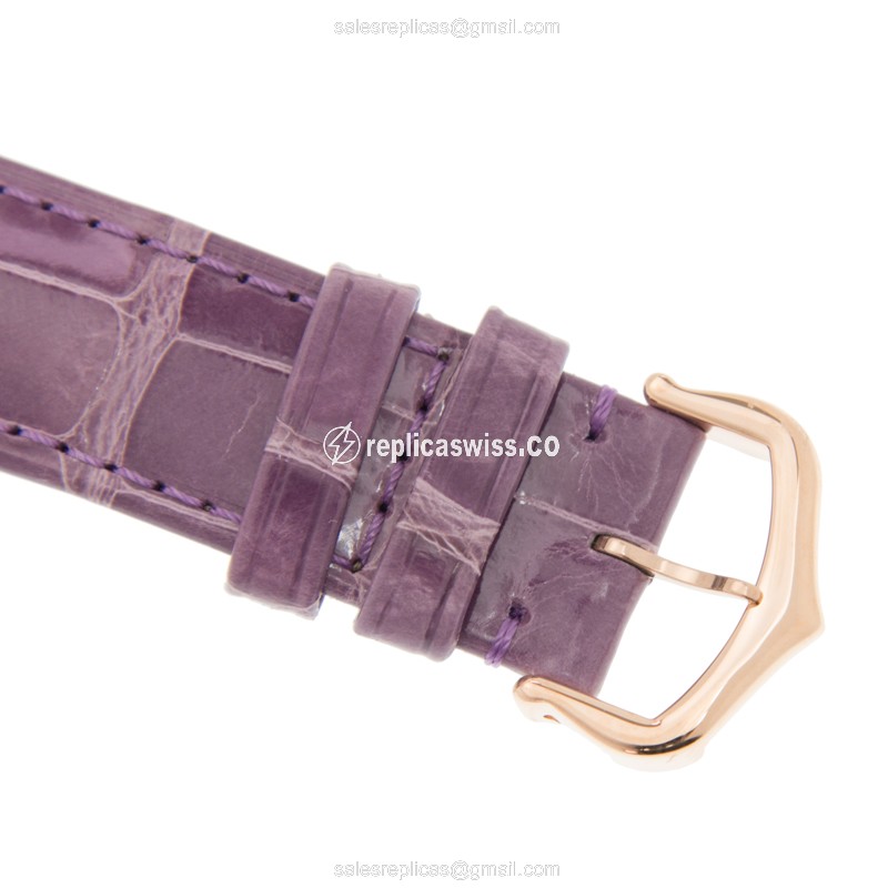 Cartier Ballon Bleu Replica - Automatic - 18kt Rose Gold - White Dial - Alligator Purple Strap - View 4