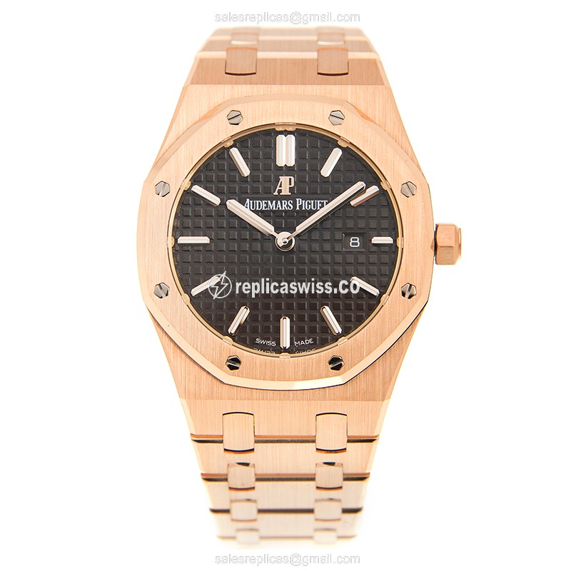 Audemars Piguet Royal Oak Quartz 18kt Rose Gold - Automatic - Dark Grey Dial - Gold Strap - View 2