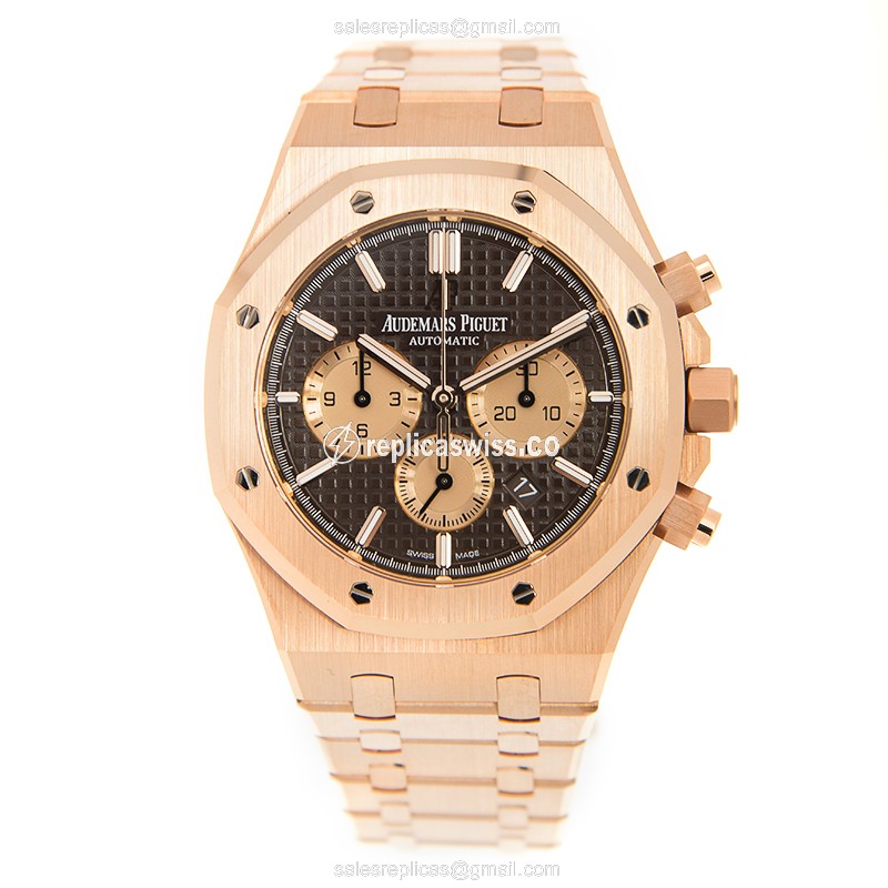 AP Royal Oak Replica - Automatic - 18kt Rose Gold - Brown Dial - Gold Strap - View 2