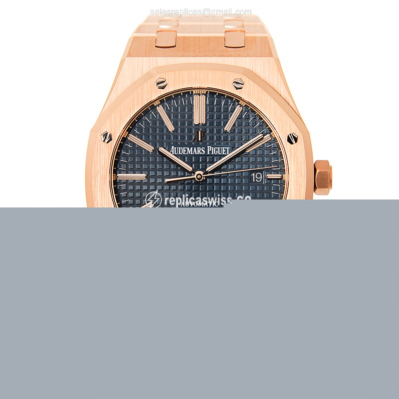 Audemars Piguet Royal Oak Replica - Automatic - 18kt Rose Gold - Blue Dial - Gold Strap - View 2