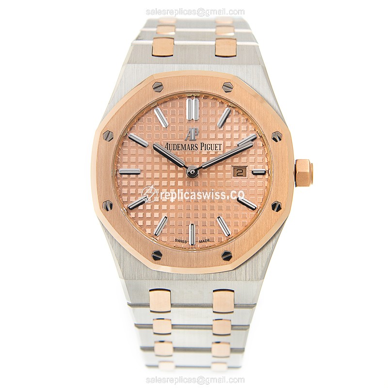 Audemars Piguet Royal Oak Quartz 18kt Rose Gold & Steel - Automatic - Gold Dial - Steel Case - View 2