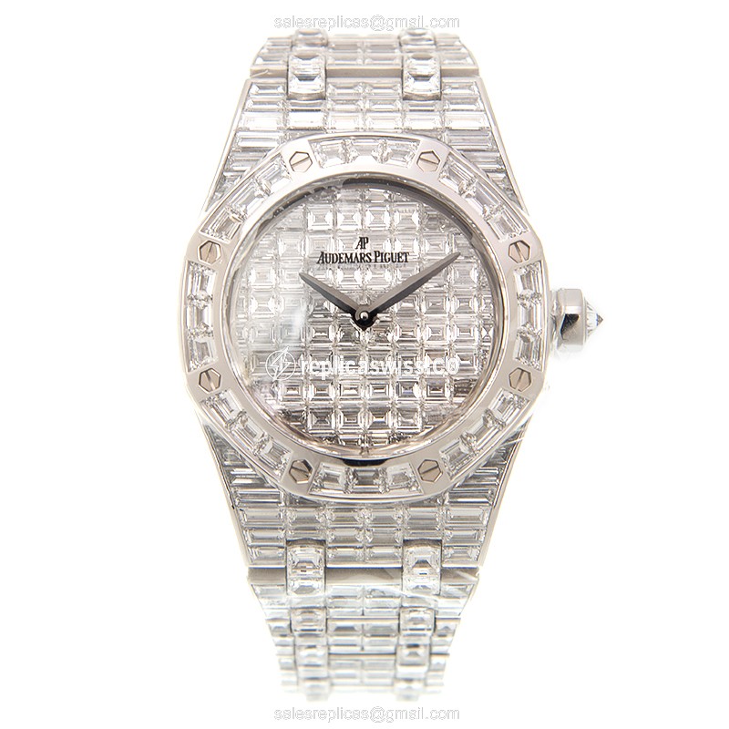 Royal Oak Replica - Quartz - 18kt White Gold - Diamond Dial - Silver Strap - View 2
