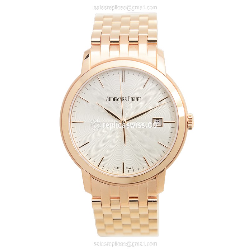 Audemars Piguet 15172OR.OO.1270OR.01 - Classic Automatic - 18kt Rose Gold - Silver Dial - Gold Strap - View 2