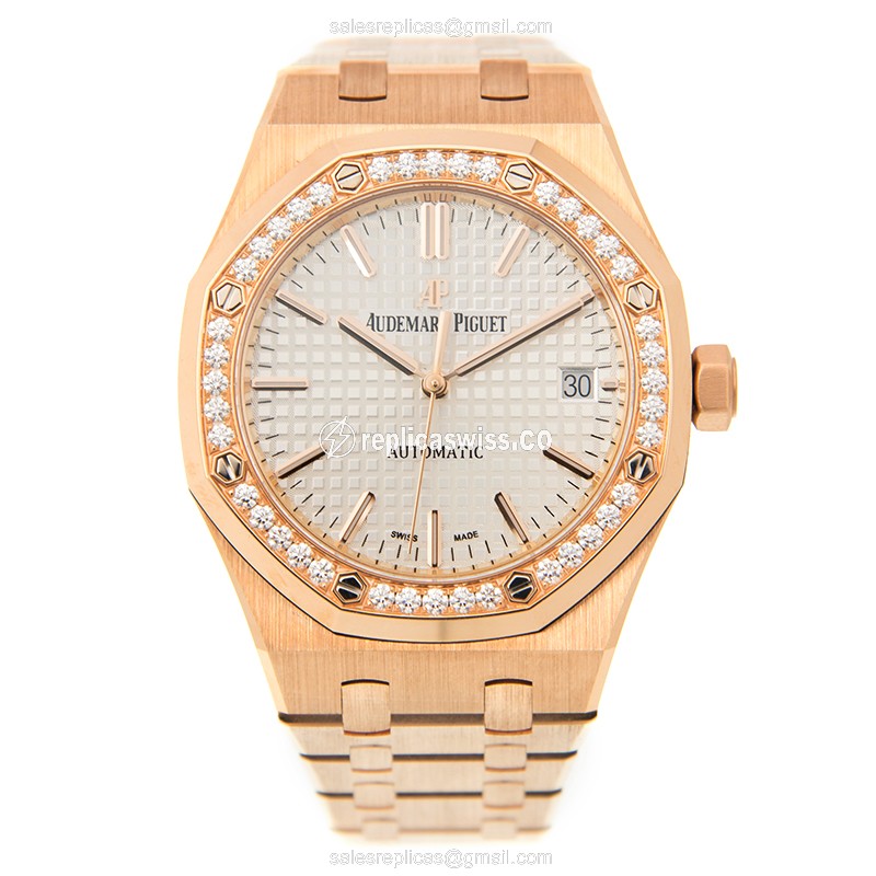 Royal Oak Replica - Audemars Piguet 15451OR.ZZ.1256OR.01 - Automatic - 18kt Rose Gold - Diamond Dial - White - View 2