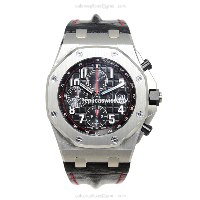 Royal Oak Offshore Replica - Audemars Piguet - Automatic - Black Dial - Stainless Steel - Alligator Black Strap - View 2