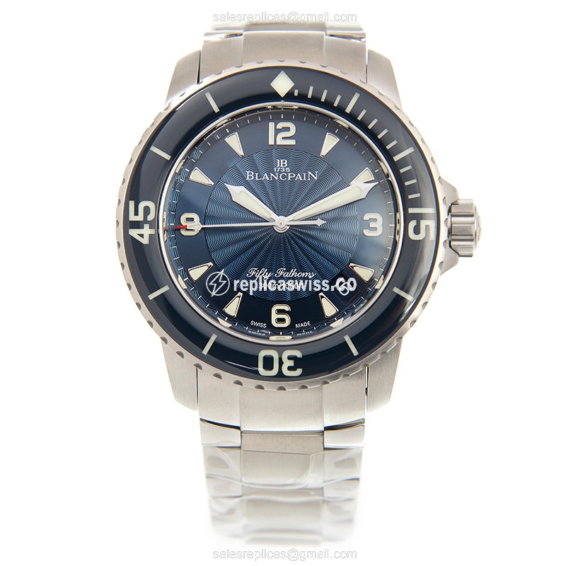 Blancpain 5015D-1140-71B FIFTY Fathoms Replica - Auto - Blue Steel Case - Silver Band - View 2