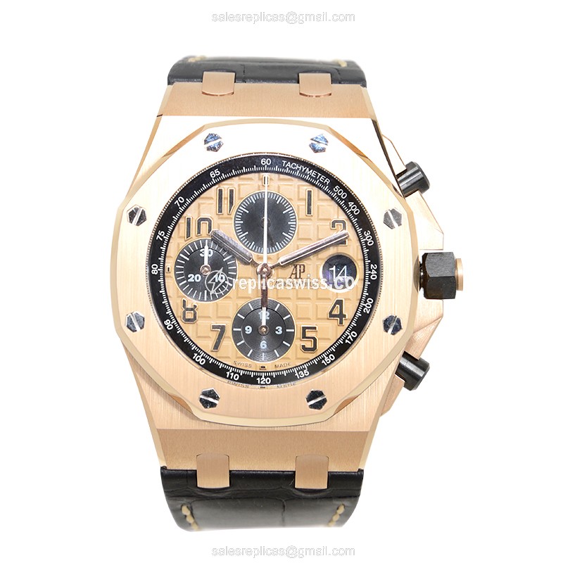 Audemars Piguet Royal Oak Offshore - Automatic 18kt Rose Gold - Gold Dial - Black Alligator Buckle - View 2
