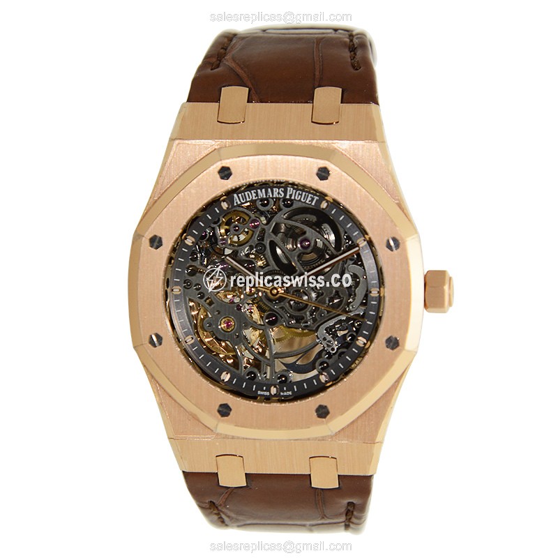 Audemars Piguet Royal Oak Replica - Automatic - 18kt Rose Gold - Dark Grey Dial - Brown Alligator Strap - View 2