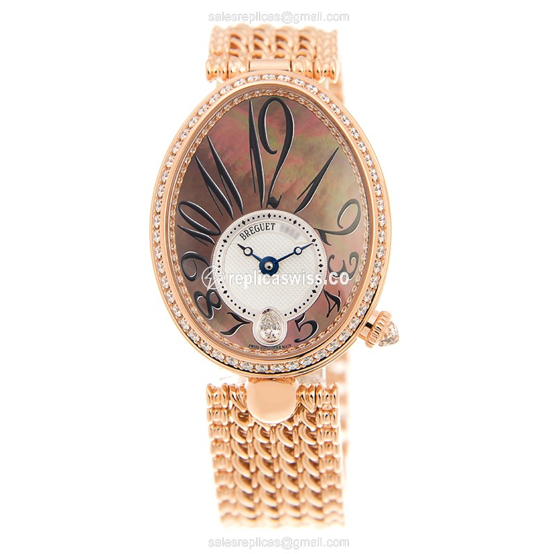 Breguet REINE DE NAPLES Replica - Automatic - 18kt Rose Gold - Diamond Dial - Black - Gold Strap - View 2