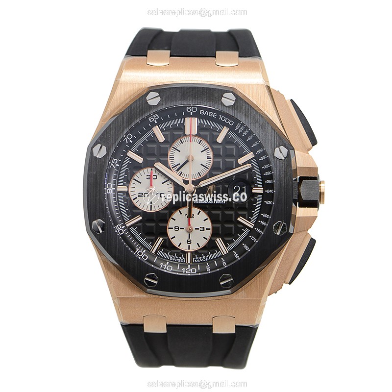 Automatic Replica Watch - Audemars Piguet Royal Oak - 18kt Rose Gold - Black Dial - Rubber Strap - View 2