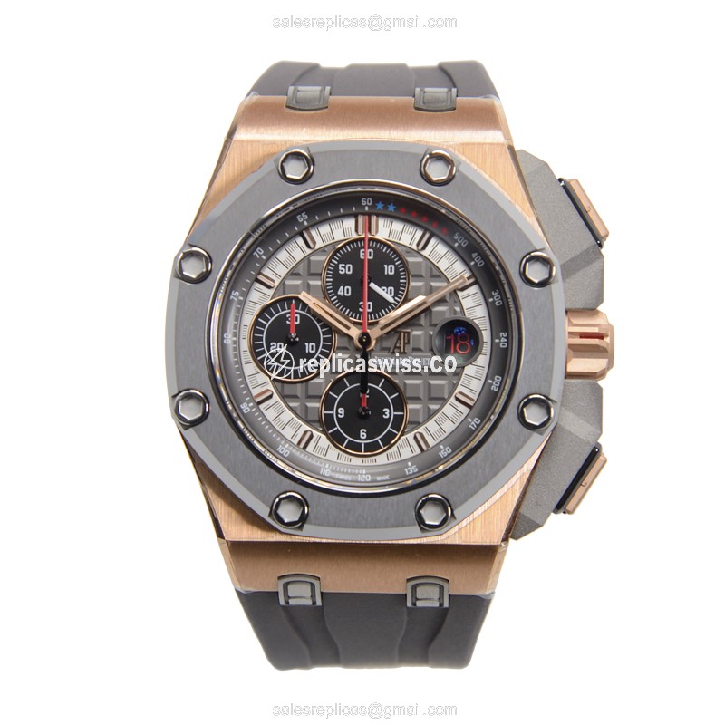 Automatic Rolex Royal Oak Offshore Replica - 18kt Rose Gold & Steel - Gray Dial - Rubber Strap - View 2