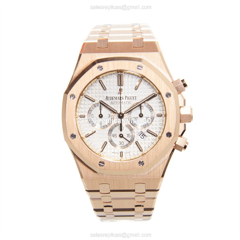 Automatic ROYAL OAK Replica - 18kt Rose Gold - Silver Dial - Gold Strap - View 2