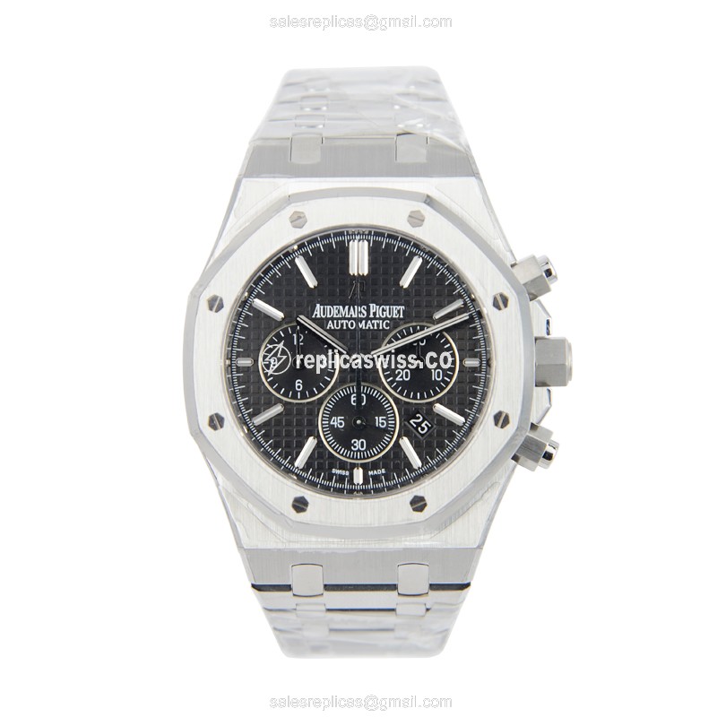 Audemars Piguet ROYAL OAK Replica - Automatic - Steel Case - Black Dial - Silver Strap - Clasp - View 2
