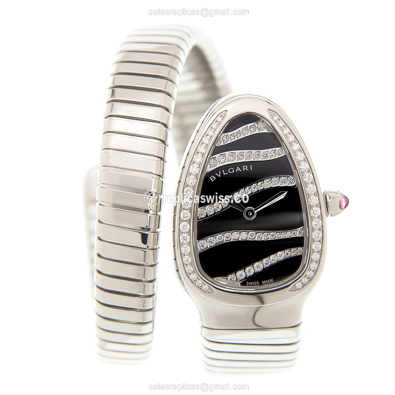 Bulgari Serpenti Replica - Quartz - Black Dial - Steel Case - Silver Strap - Sapphire Crystal - View 2