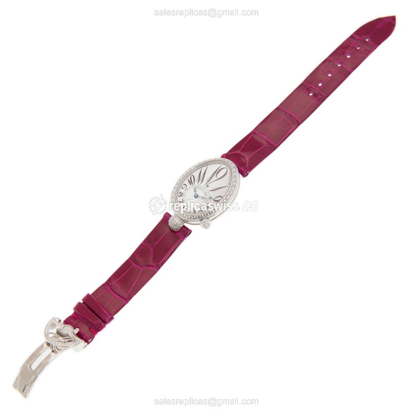 Breguet REINE DE NAPLES Replica - Automatic 18kt White Gold - White Dial, Red Alligator Strap - View 2