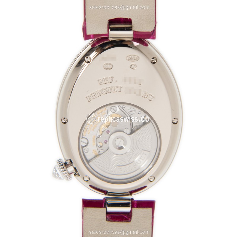 Breguet REINE DE NAPLES Replica - Automatic 18kt White Gold - White Dial, Red Alligator Strap - View 3