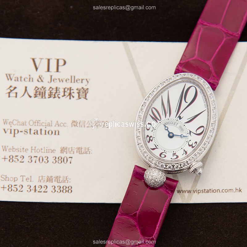 Breguet REINE DE NAPLES Replica - Automatic 18kt White Gold - White Dial, Red Alligator Strap - View 4