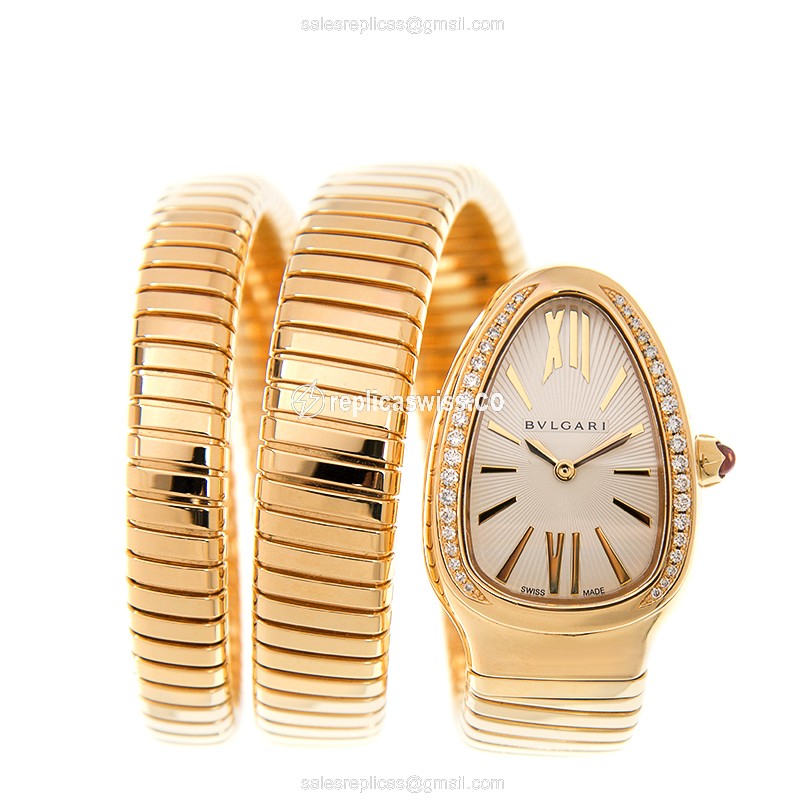 Bulgari Serpenti Replica - Quartz - 18kt Yellow Gold - Silver Dial - Gold Strap - View 2