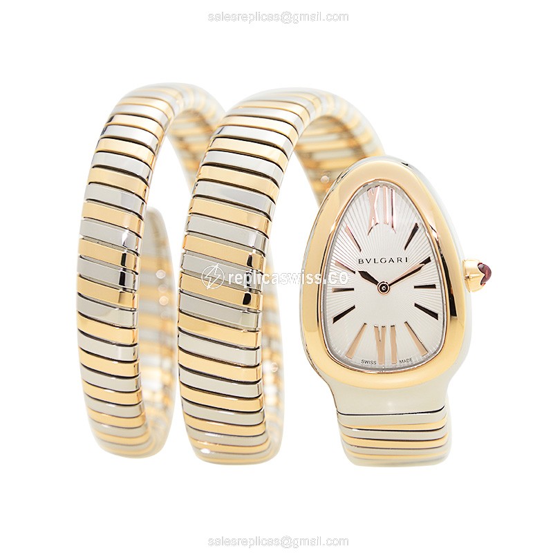 Bulgari Serpenti Replica - Quartz - 18kt Rose Gold & Steel Case - Silver Dial - Bangle Clasp - View 2