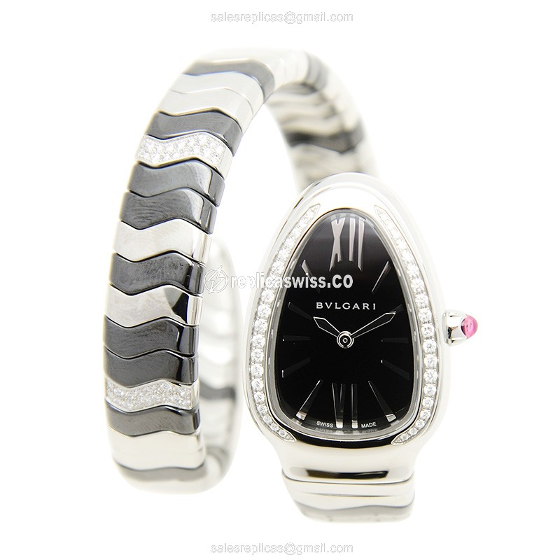 Bulgari SP35BSDBCSD1.1T Quartz - Diamond Case - Black Dial - Silver Steel Strap - View 2