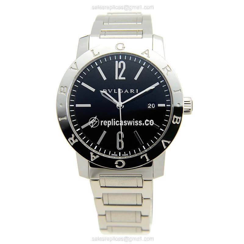 Bulgari BB41SSD Replica - Automatic - Steel Case - Black Dial - Silver Strap - View 2