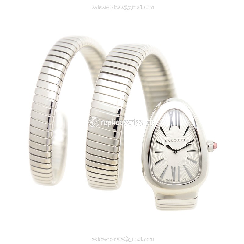 Bulgari 101911 SERPENTI Replica - Quartz - Steel Case - White Dial - Silver Bangle - View 2