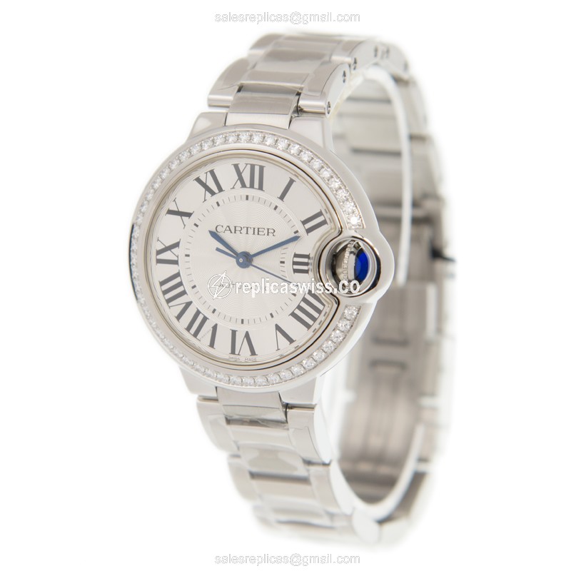 Cartier Ballon Bleu Replica - Automatic - Stainless Steel & Diamond - Silver Dial - View 3