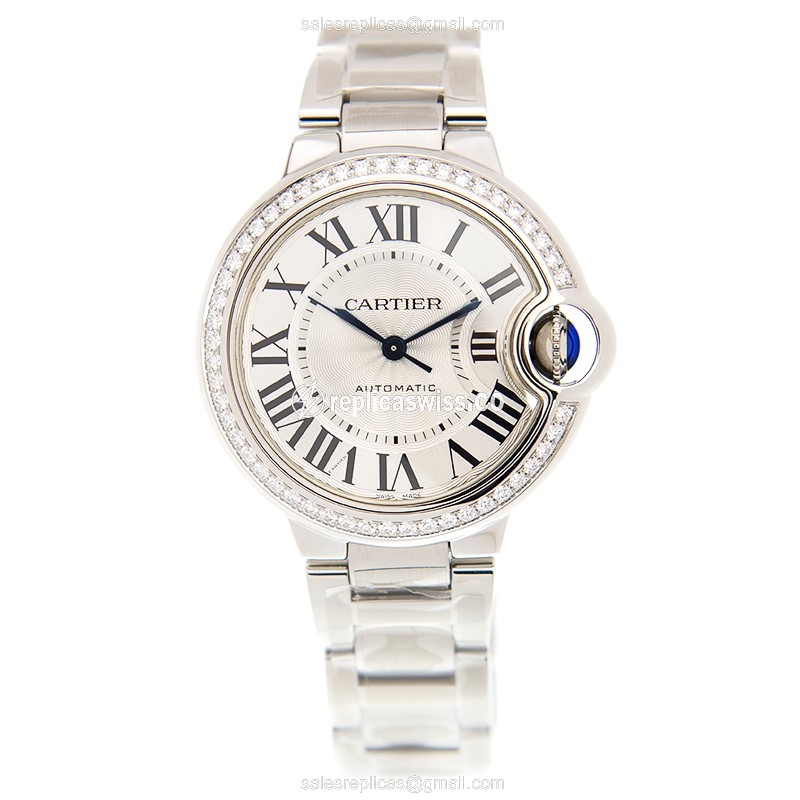 Cartier Ballon Bleu Replica - Automatic - Stainless Steel & Diamond - Silver Dial - View 2