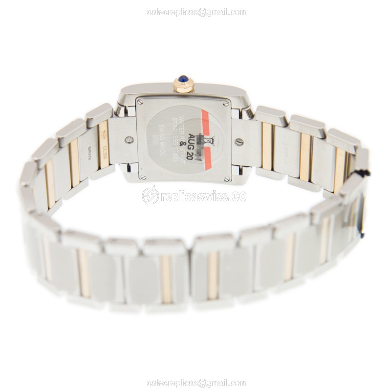 Cartier W2TA0003 TANK Quartz - 18kt Gold Case & Steel Band - White Dial - View 4