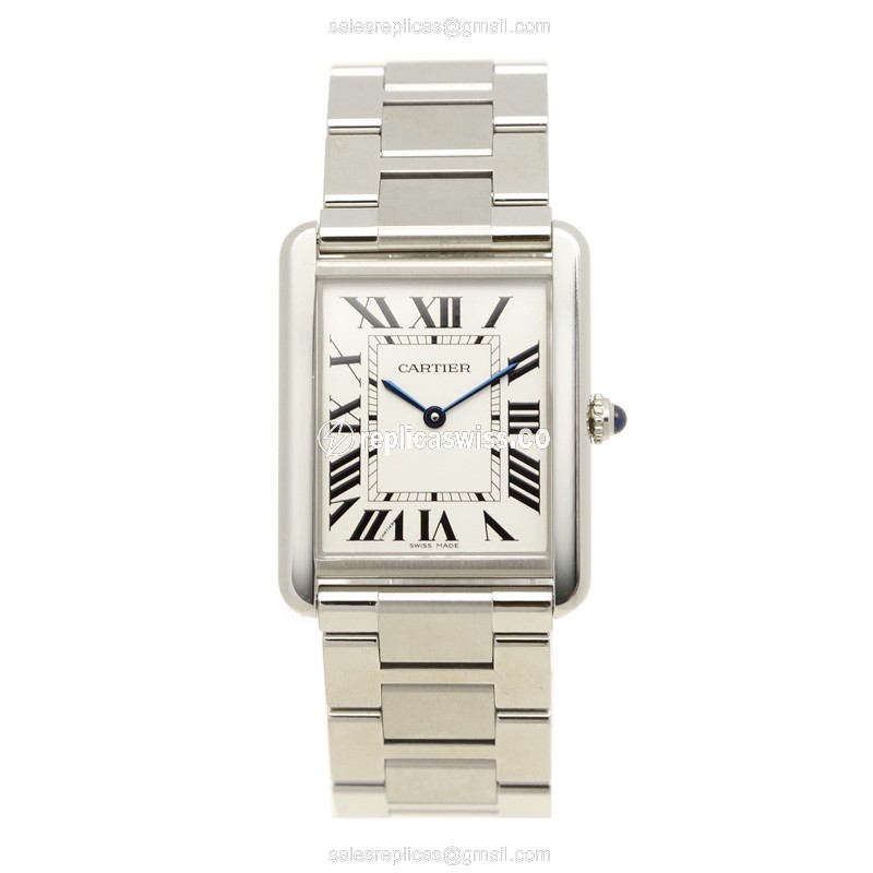 Cartier TANK Quartz Steel White Dial - Silver Clasp - 25mm Case - View 2