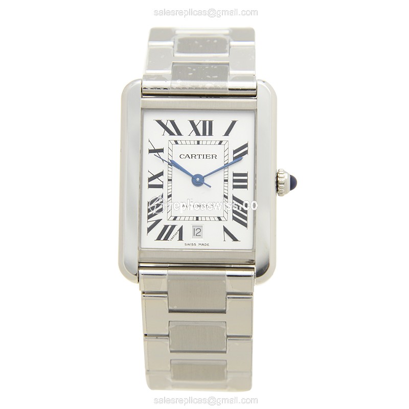 Cartier TANK W5200028 - Automatic - Steel Case - White Dial - Silver Steel Strap - View 2