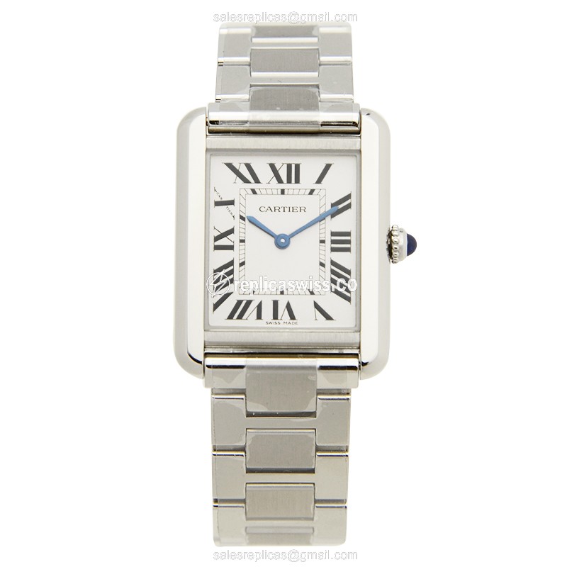Replica Cartier Tank - Quartz - White Dial - Steel Case - Silver Clasp - View 2