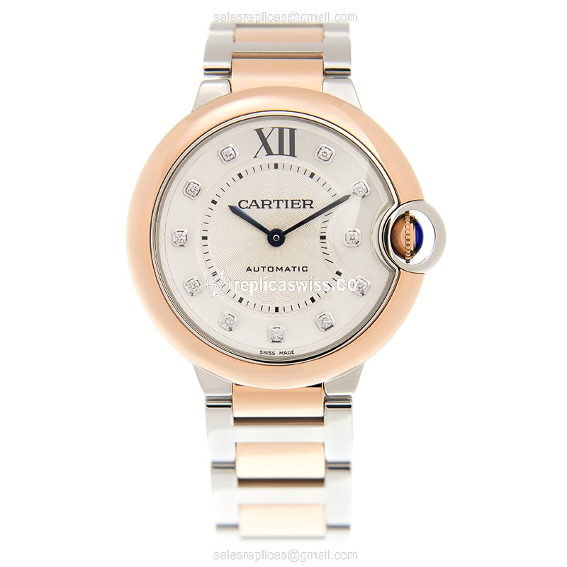 Cartier Ballon Bleu Replica - Automatic - 18kt Rose Gold & Steel - White Dial - View 2