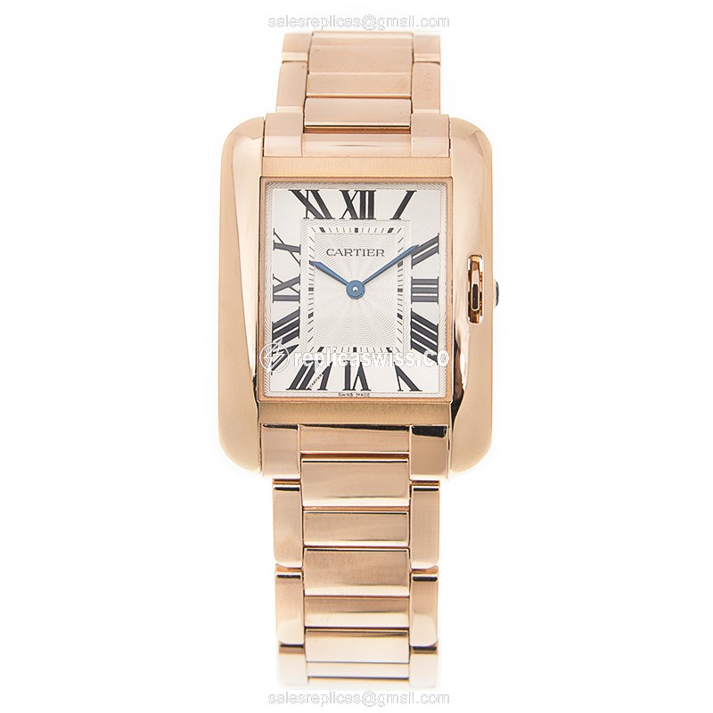 Cartier TANK W5310041 - Quartz - 18kt Rose Gold Case - White Dial - Gold Strap - View 2