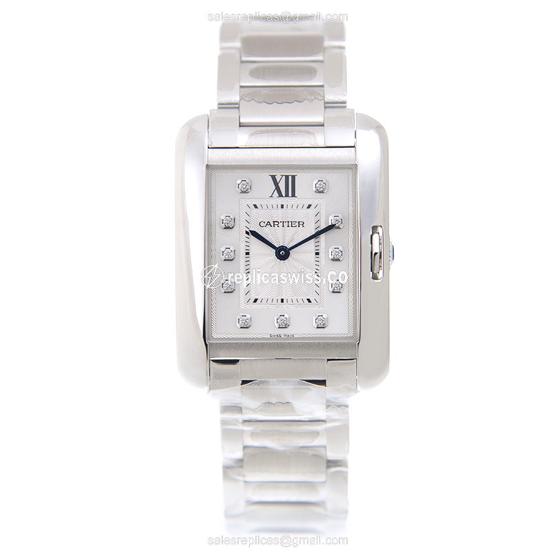 Cartier Tank Replica - Quartz - Silver Dial - Steel Bracelet - View 2