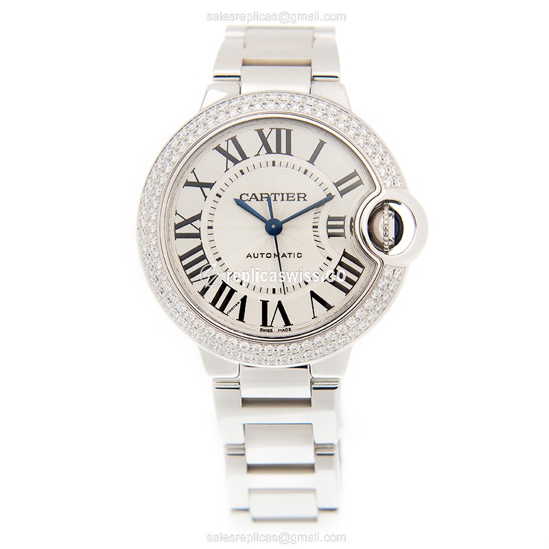 Cartier Ballon Bleu Replica - Automatic - 18kt White Gold - Diamond - Silver Dial - View 2
