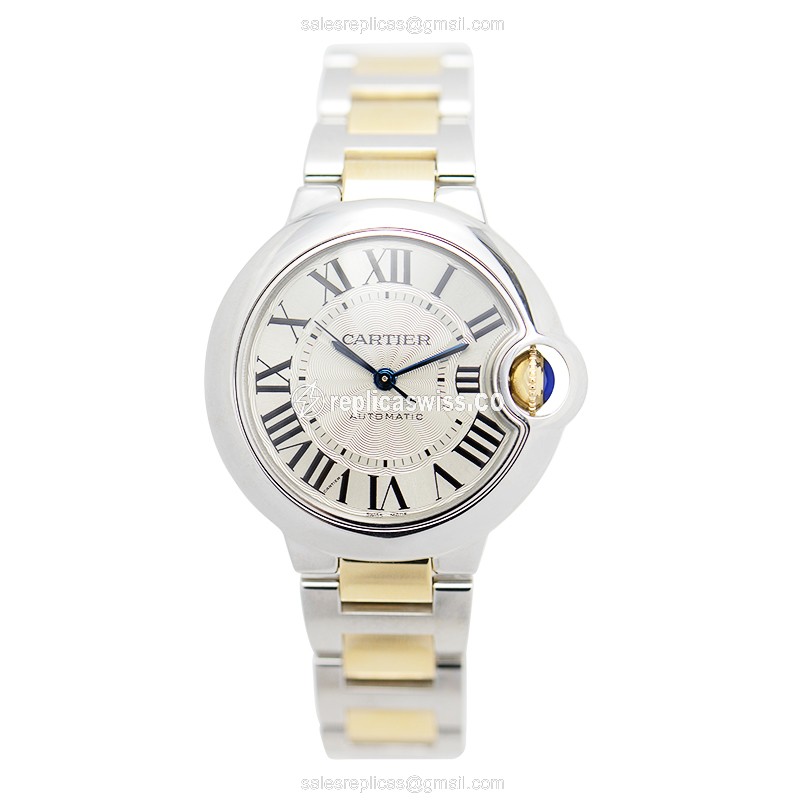 Cartier Ballon Bleu Replica - Automatic - Silver Dial - 18kt Gold Strap - View 2