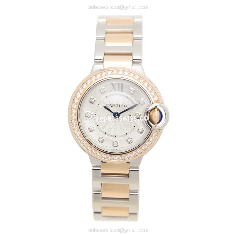 Cartier Ballon Bleu Quartz 18kt Rose Magic - Diamond Dial - Gold Clasp - 18kt Steel Strap - View 2