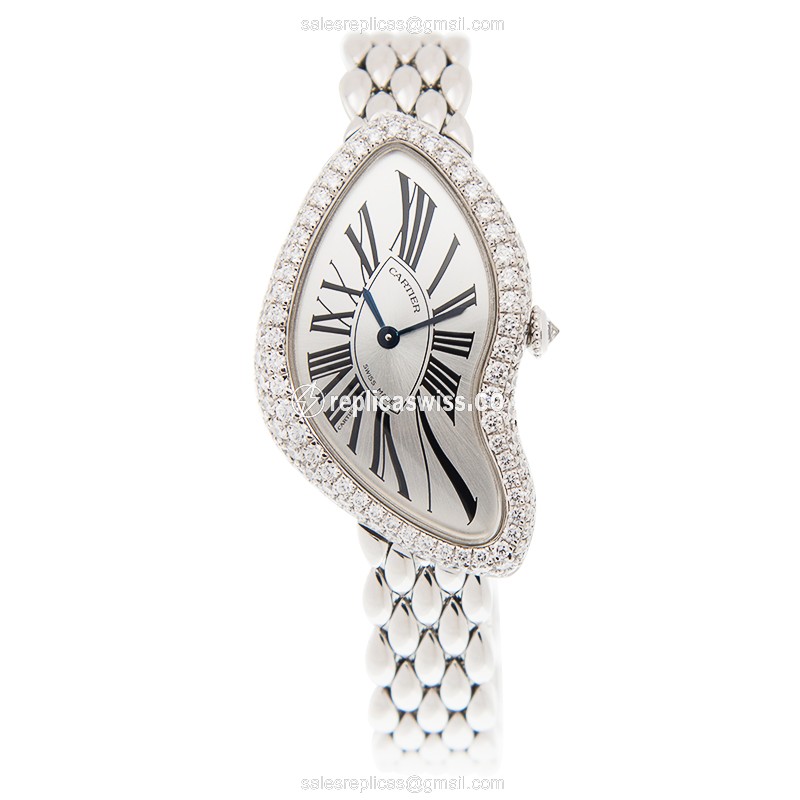 Cartier Crash Watch - Manual - White Gold - Diamond - Silver - View 2