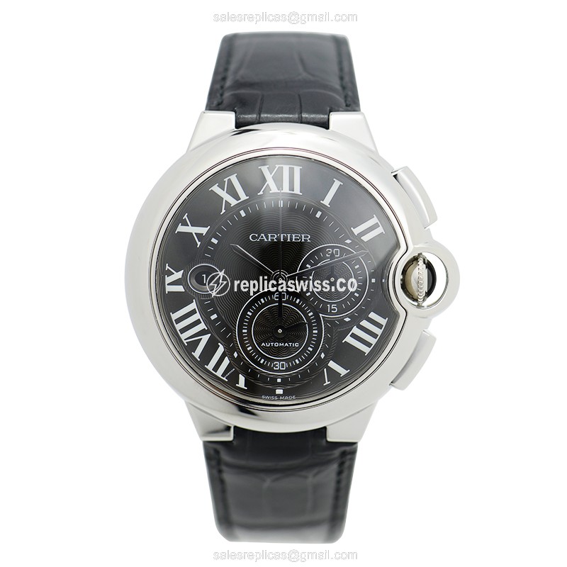 Cartier Ballon Bleu Automatic - Black Dial - Steel Case - Black Alligator Strap - View 2