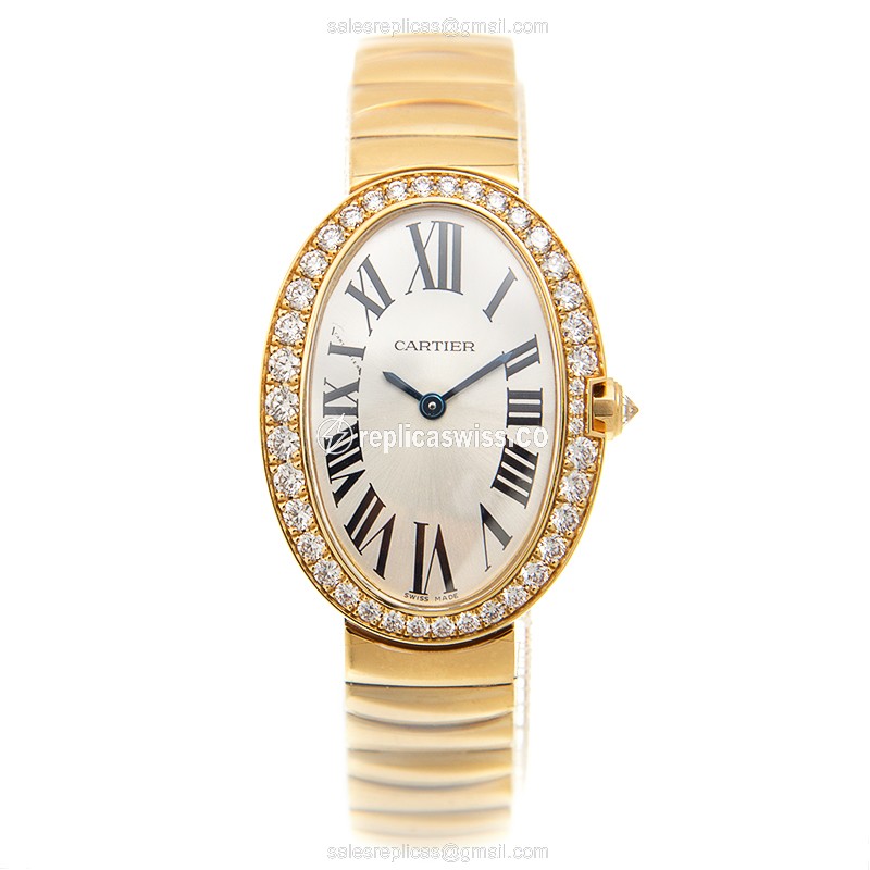 Cartier WB520019 Replica - Quartz - 18kt Gold - Diamond - Silver Dial - Gold Strap - View 2
