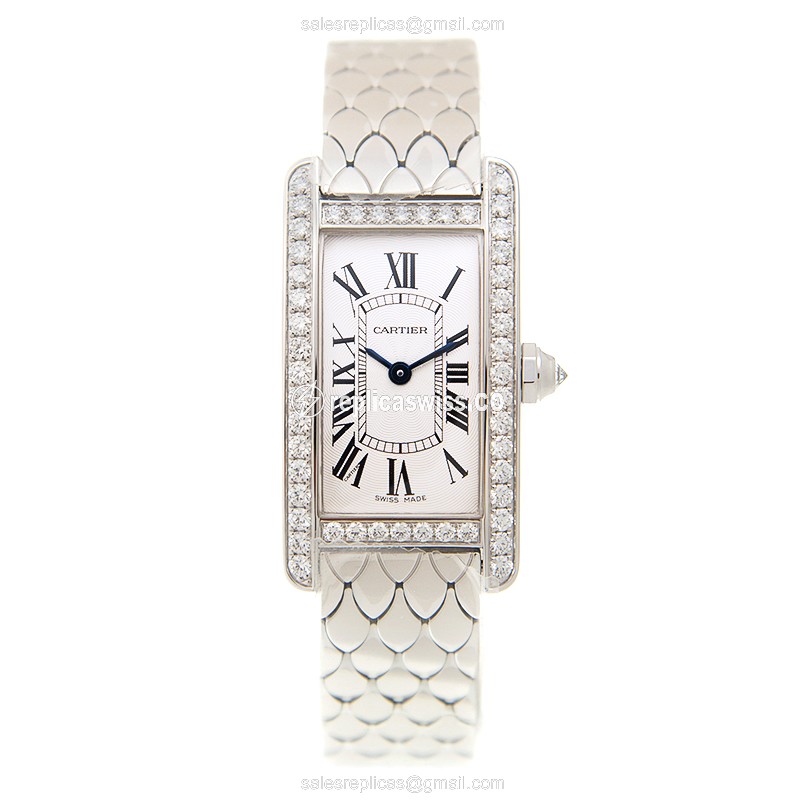 Cartier TANK WB710009 - Quartz - 18kt White Gold - Diamond - Silver Dial - View 2