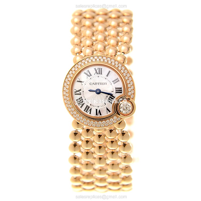 Cartier Ballon Bleu Replica - Quartz - 18kt Rose Gold - Diamonds - White Dial - View 2