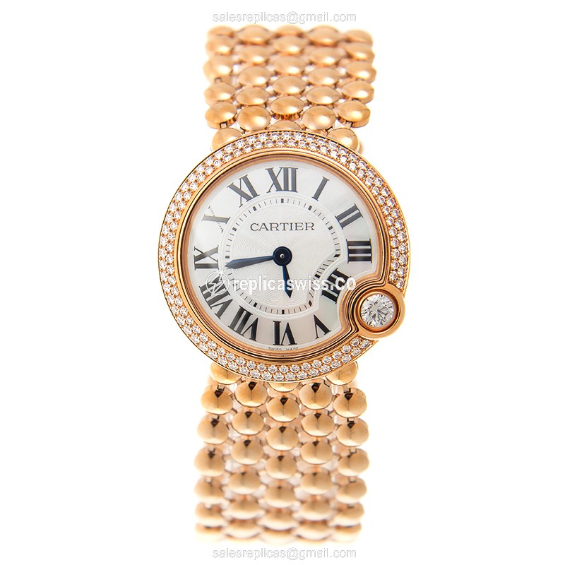 Cartier Ballon Bleu Replica - Quartz - 18kt Rose Gold Case - White Dial - Gold Strap - View 2