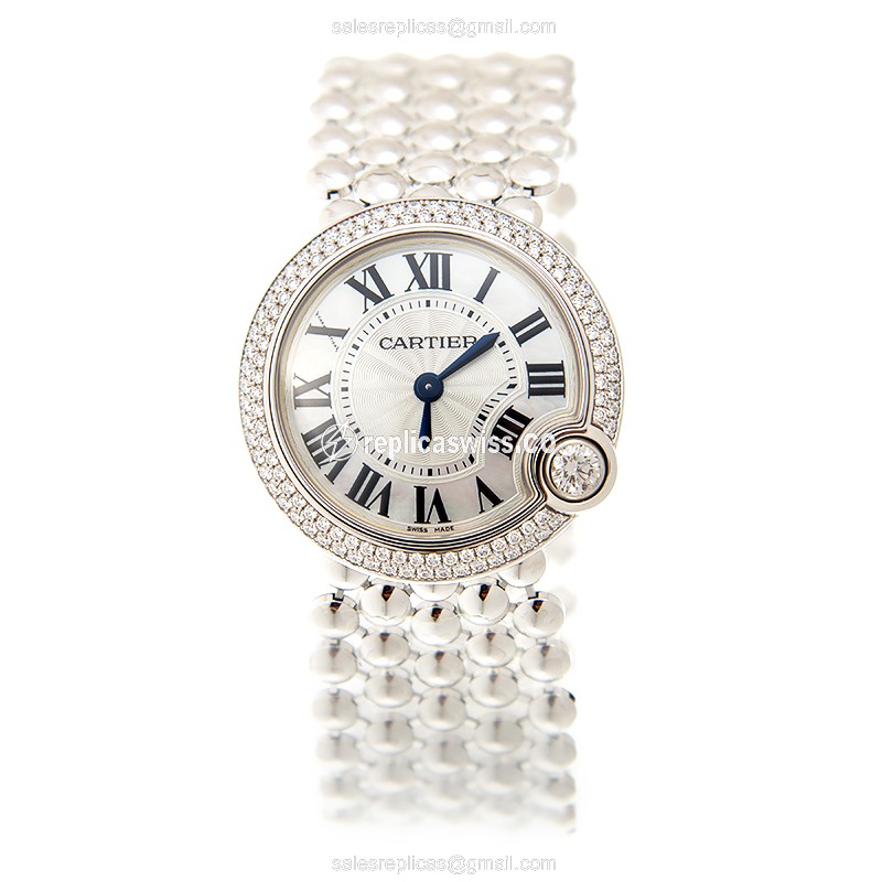 Cartier Ballon Bleu Quartz 18kt White Gold - Diamond Clasp - Silver Dial - View 2