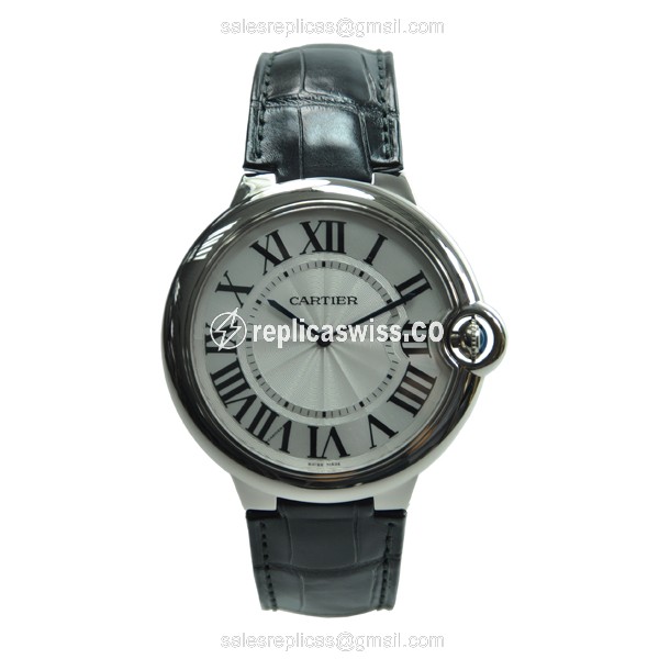 Cartier Ballon Bleu Replica - Manual - 18kt White Gold - White Dial - Alligator Black Strap - View 2