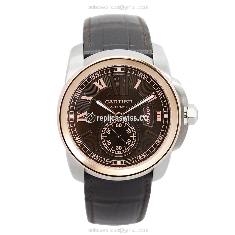 Cartier W7100051 Replica - Automatic - 18kt Rose Gold - Brown Dial - Alligator Brown Strap - View 2
