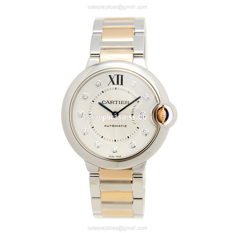 Cartier Ballon Bleu Replica - Automatic - Steel Case - White Dial - Silver 18kt Strap - View 2