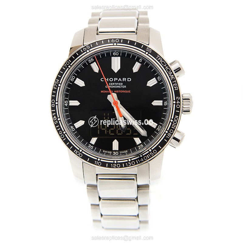 Chopard Mille Miglia Replica - Quartz - Steel Case - Black Dial - Silver Steel Band - View 2